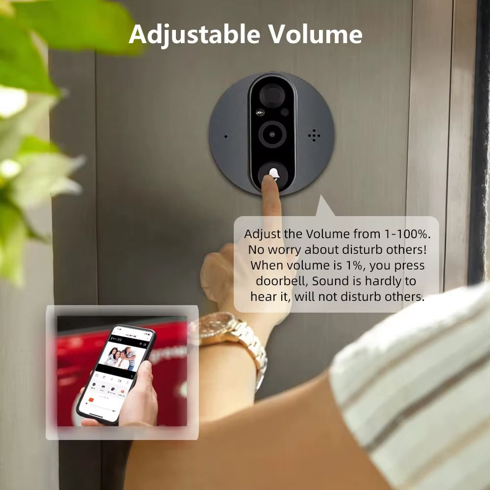 3MP 1080P WiFi Video Doorbell Camera — Smart Peephole Viewer with 5000mAh Battery, PIR Motion Detection, IR Night Vision, Alexa & Google Assistant Compatible (Tuya Smart Life App)