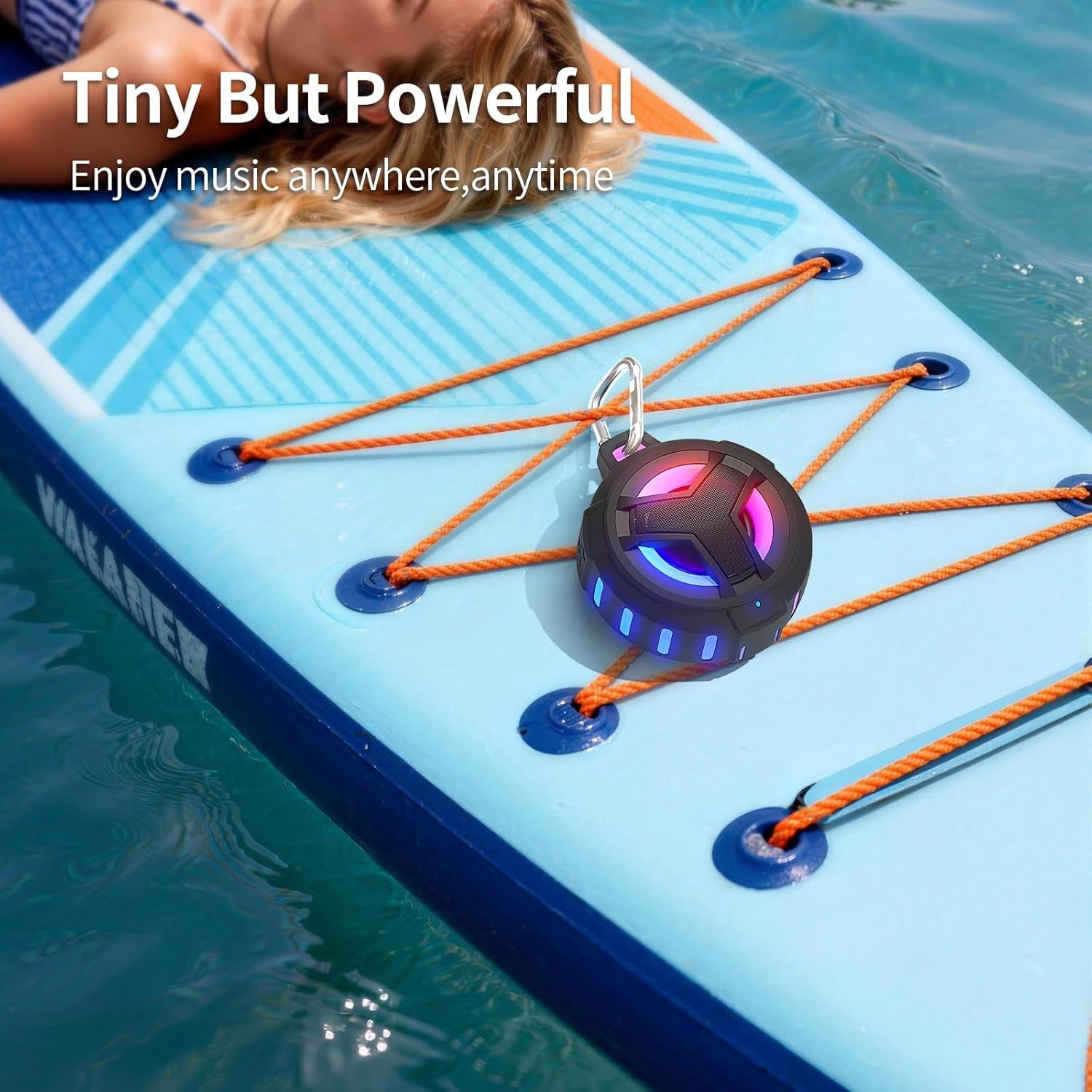 Portable Waterproof Bluetooth Speaker — IP67 Floating Speaker with LED Light, True Wireless Stereo (TWS), 2000mAh Battery, Ideal for Shower, Kayak, Beach & Hiking (Black)