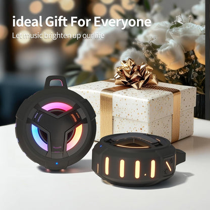 Portable Waterproof Bluetooth Speaker — IP67 Floating Speaker with LED Light, True Wireless Stereo (TWS), 2000mAh Battery, Ideal for Shower, Kayak, Beach & Hiking (Black)