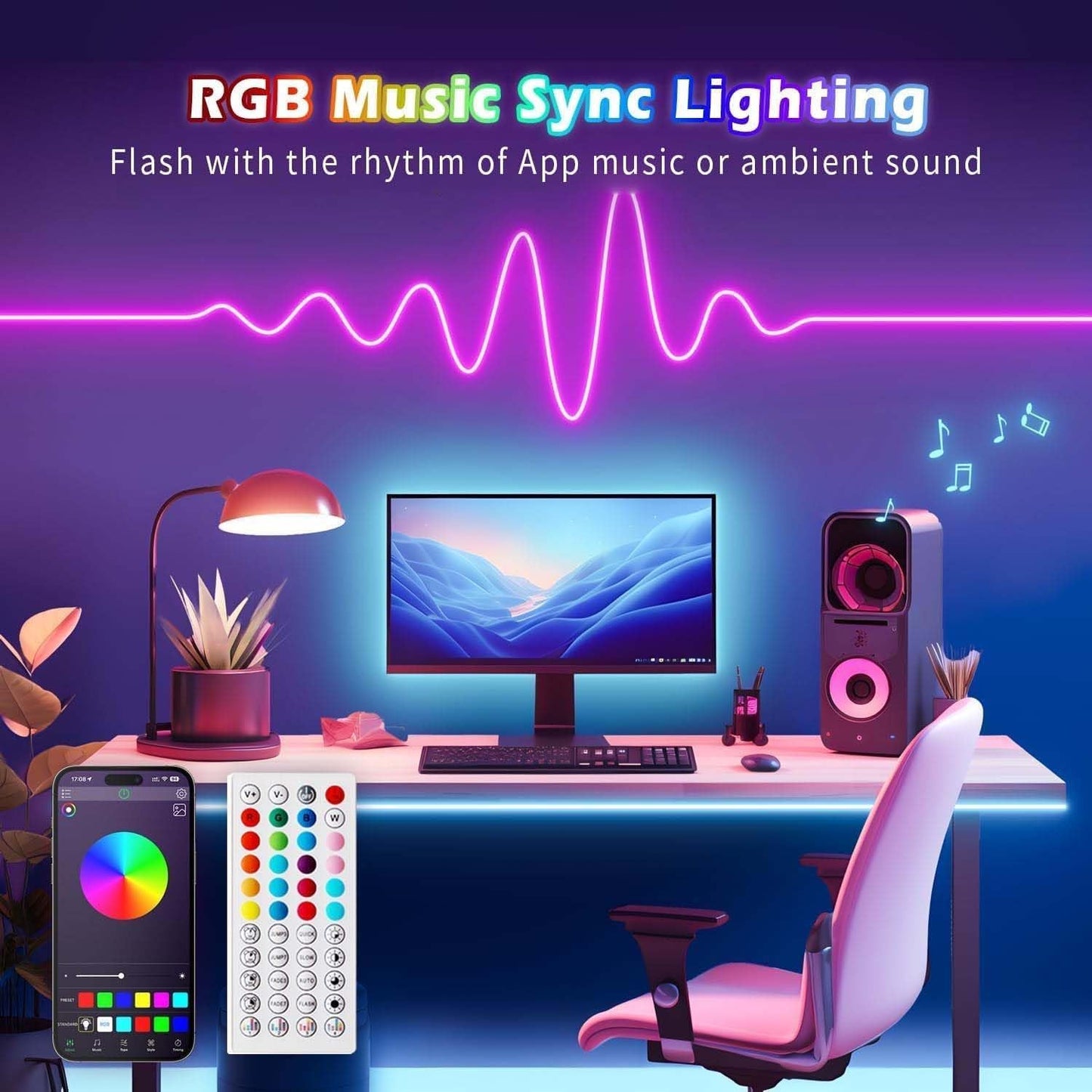 LED Neon Rope Light Strip — 32.8ft, IP67 Waterproof, App & Remote Control, Music Sync