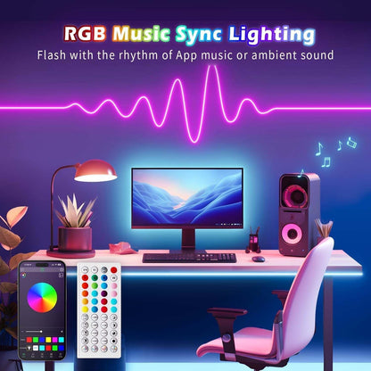 LED Neon Rope Light Strip — 32.8ft, IP67 Waterproof, App & Remote Control, Music Sync