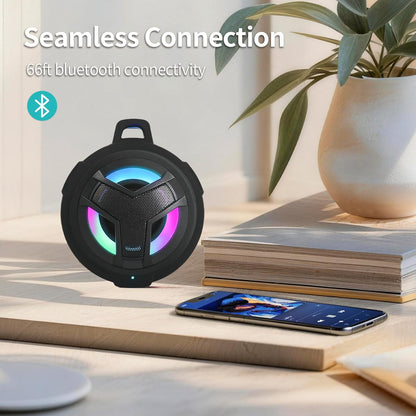 Portable Waterproof Bluetooth Speaker — IP67 Floating Speaker with LED Light, True Wireless Stereo (TWS), 2000mAh Battery, Ideal for Shower, Kayak, Beach & Hiking (Black)