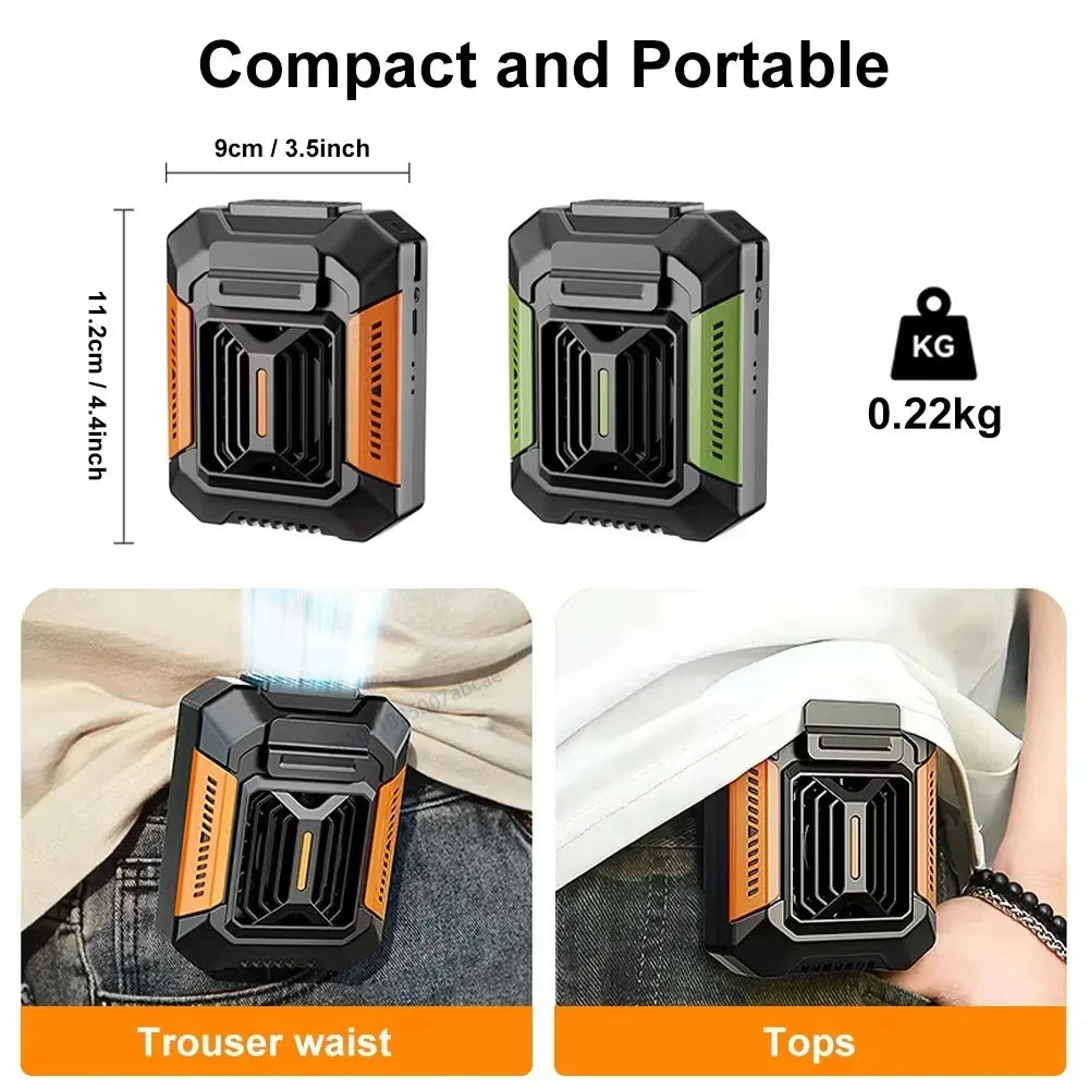 HOMFISH Portable Belt Clip Fan — Wearable Neck & Hanging Fan with Power Bank & Flashlight, Ideal for Outdoor Work, Hiking & Camping