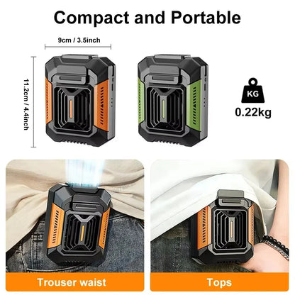 HOMFISH Portable Belt Clip Fan — Wearable Neck & Hanging Fan with Power Bank & Flashlight, Ideal for Outdoor Work, Hiking & Camping