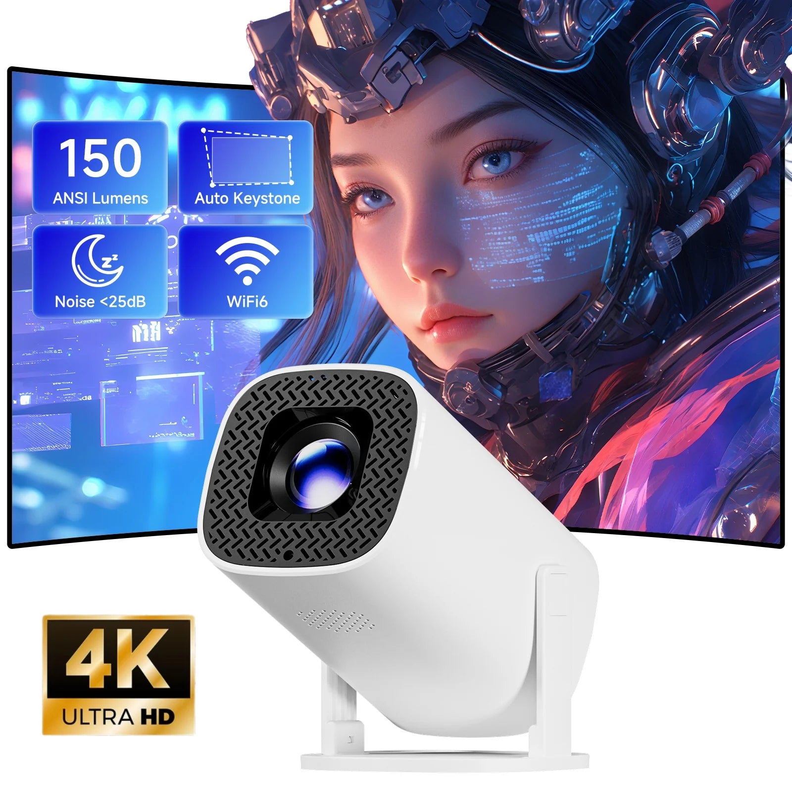 P30 Pro Smart Projector — Android 14, Native 720p, 4K Decoding, WiFi 6