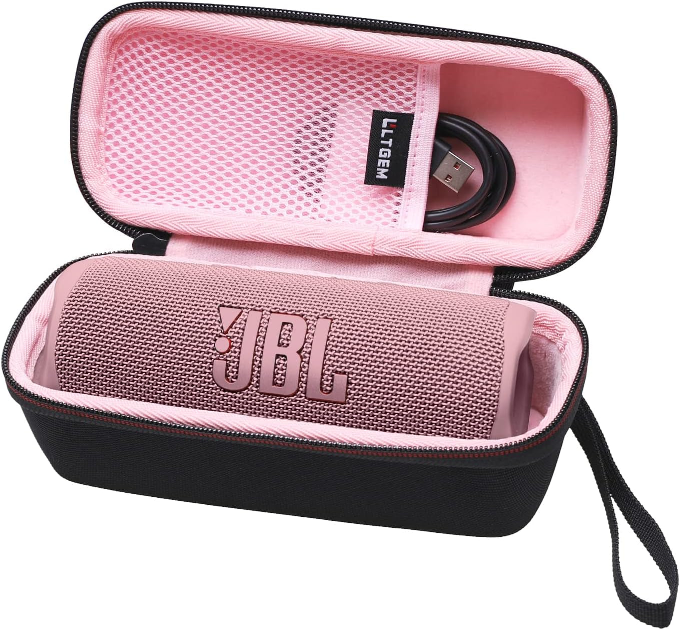 LTGEM Hard Carrying Case for JBL Flip 5/6/7 & Flip Grip — Protective Travel & Storage Bag for Waterproof Portable Bluetooth Speaker (Black/Pink, Case Only)
