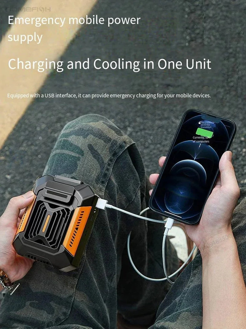 HOMFISH Portable Belt Clip Fan — Wearable Neck & Hanging Fan with Power Bank & Flashlight, Ideal for Outdoor Work, Hiking & Camping