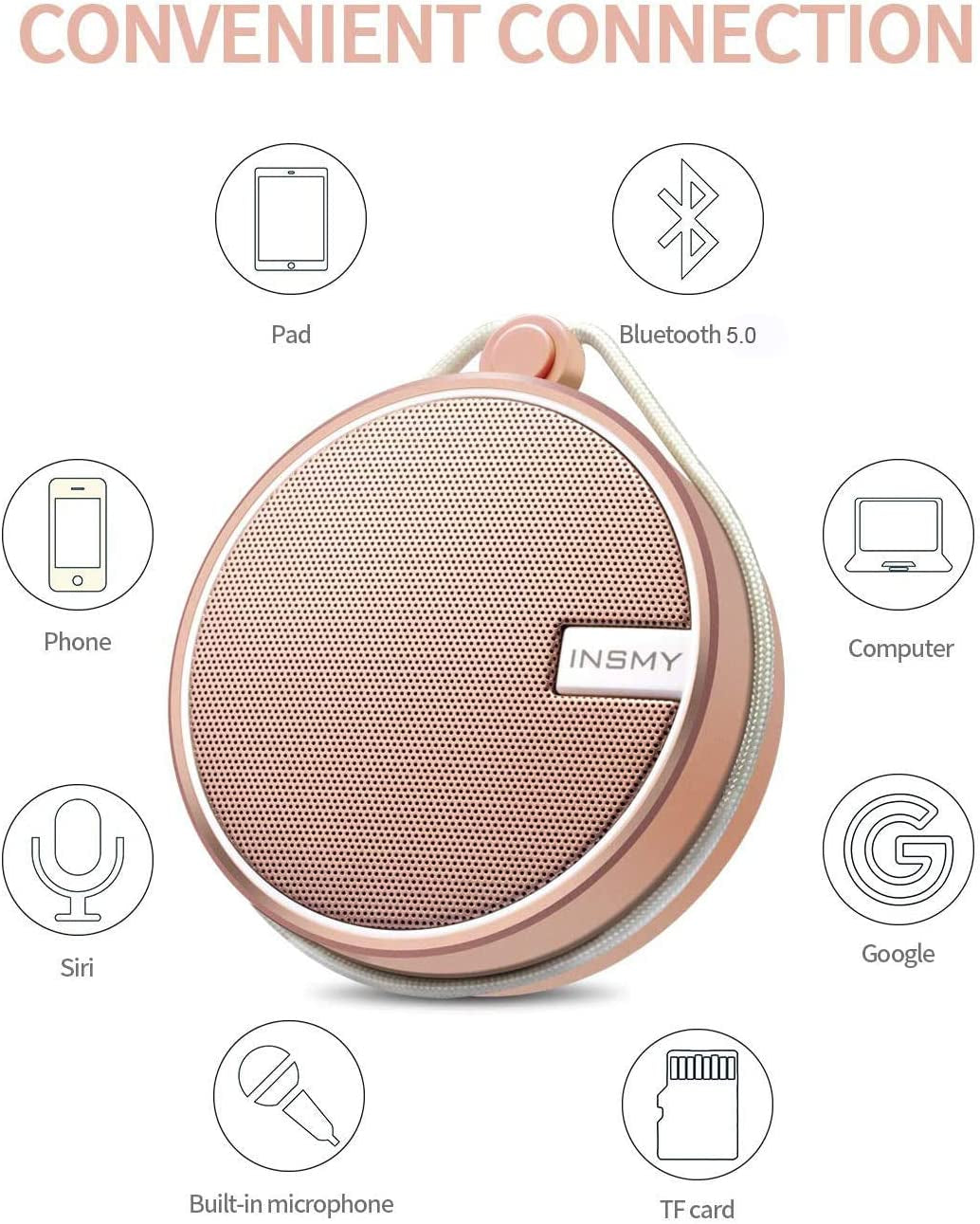 C12 Portable Bluetooth Speaker — IP67 Waterproof Shower Speaker with Suction Cup, Loud Clear Sound, TF Card Support, Ideal for Kayak, Beach & Outdoor Use (Pink)