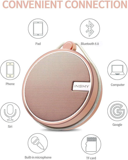 C12 Portable Bluetooth Speaker — IP67 Waterproof Shower Speaker with Suction Cup, Loud Clear Sound, TF Card Support, Ideal for Kayak, Beach & Outdoor Use (Pink)