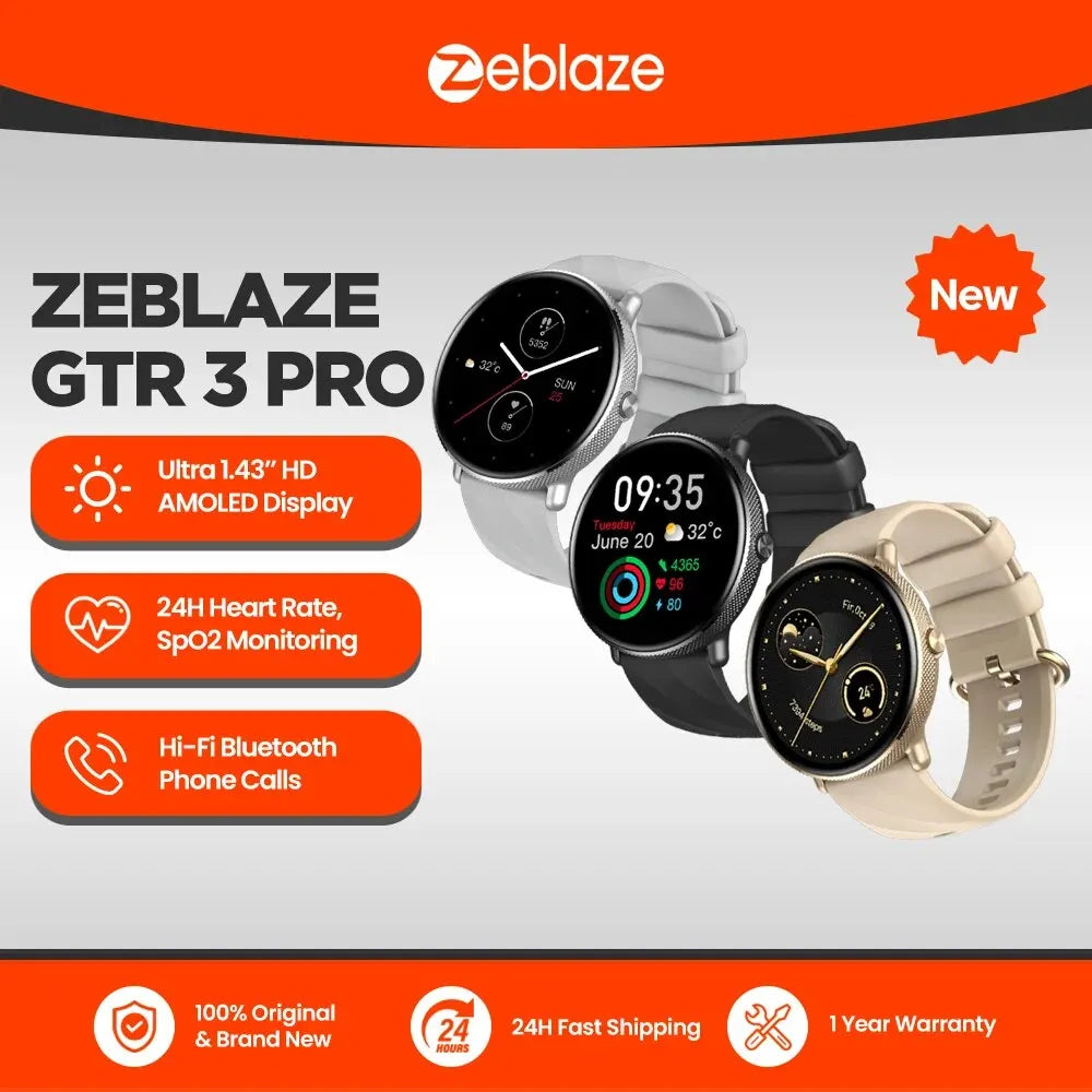 GTR 3 Pro Smartwatch — 1.43" AMOLED, Stainless Steel, Voice Calling, Fitness Tracking
