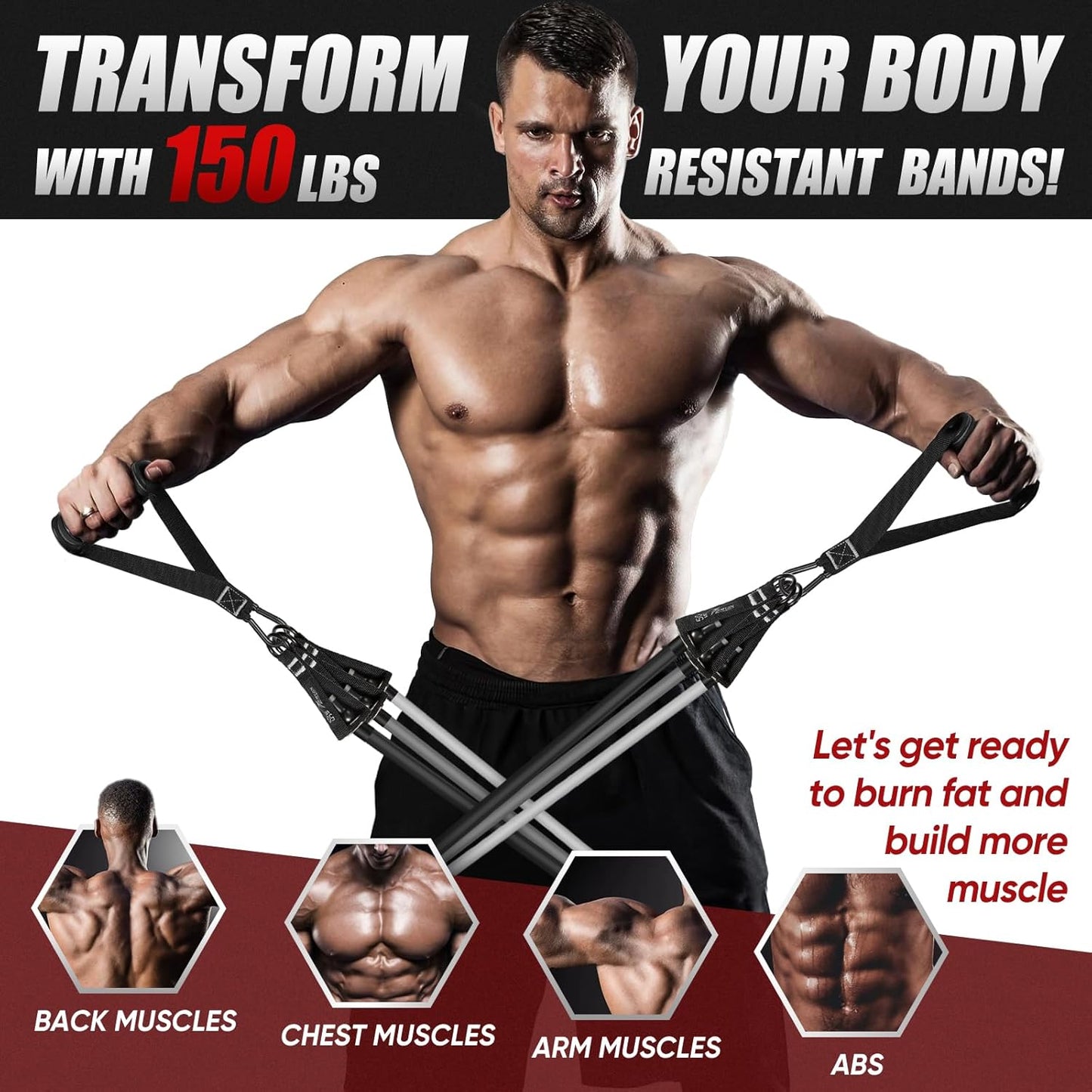 Resistance Bands, Exercise Bands for Working Out, Workout Bands Men, Fitness Band with Handle, Door Anchor, Home Gym Equipment for Musle Training, Physical Therapy, Strength Training, Shape Body