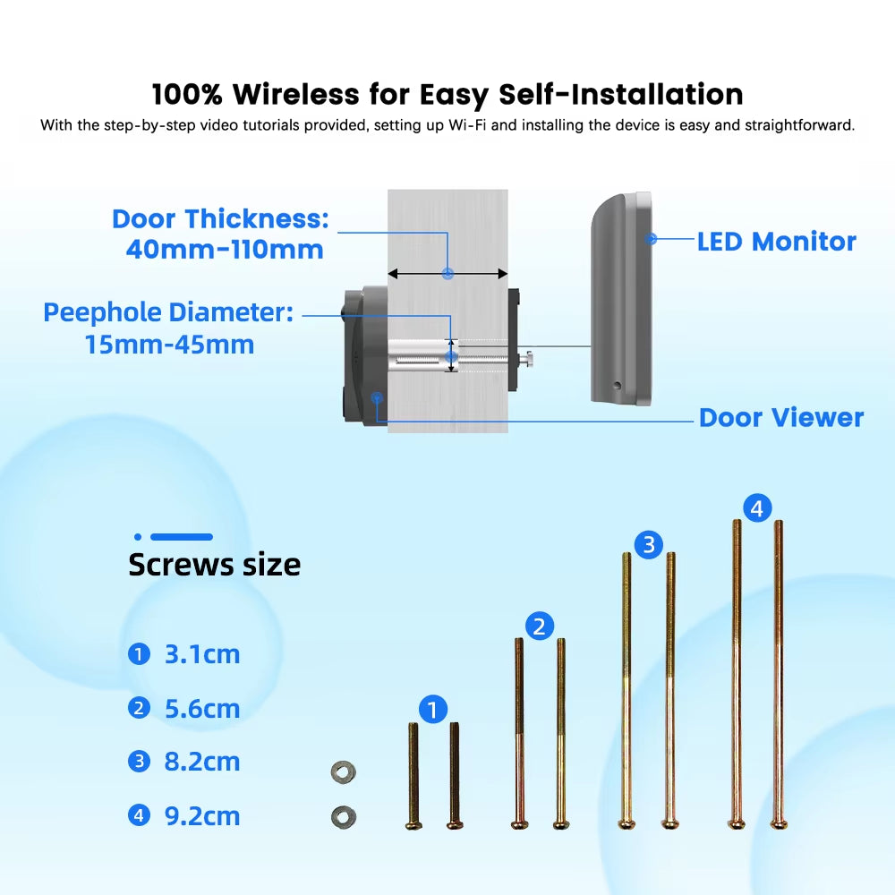 3MP 1080P WiFi Video Doorbell Camera — Smart Peephole Viewer with 5000mAh Battery, PIR Motion Detection, IR Night Vision, Alexa & Google Assistant Compatible (Tuya Smart Life App)
