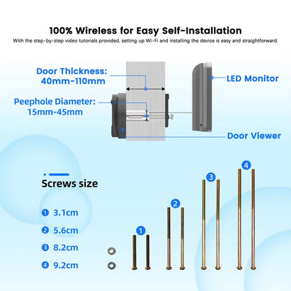 3MP 1080P WiFi Video Doorbell Camera — Smart Peephole Viewer with 5000mAh Battery, PIR Motion Detection, IR Night Vision, Alexa & Google Assistant Compatible (Tuya Smart Life App)