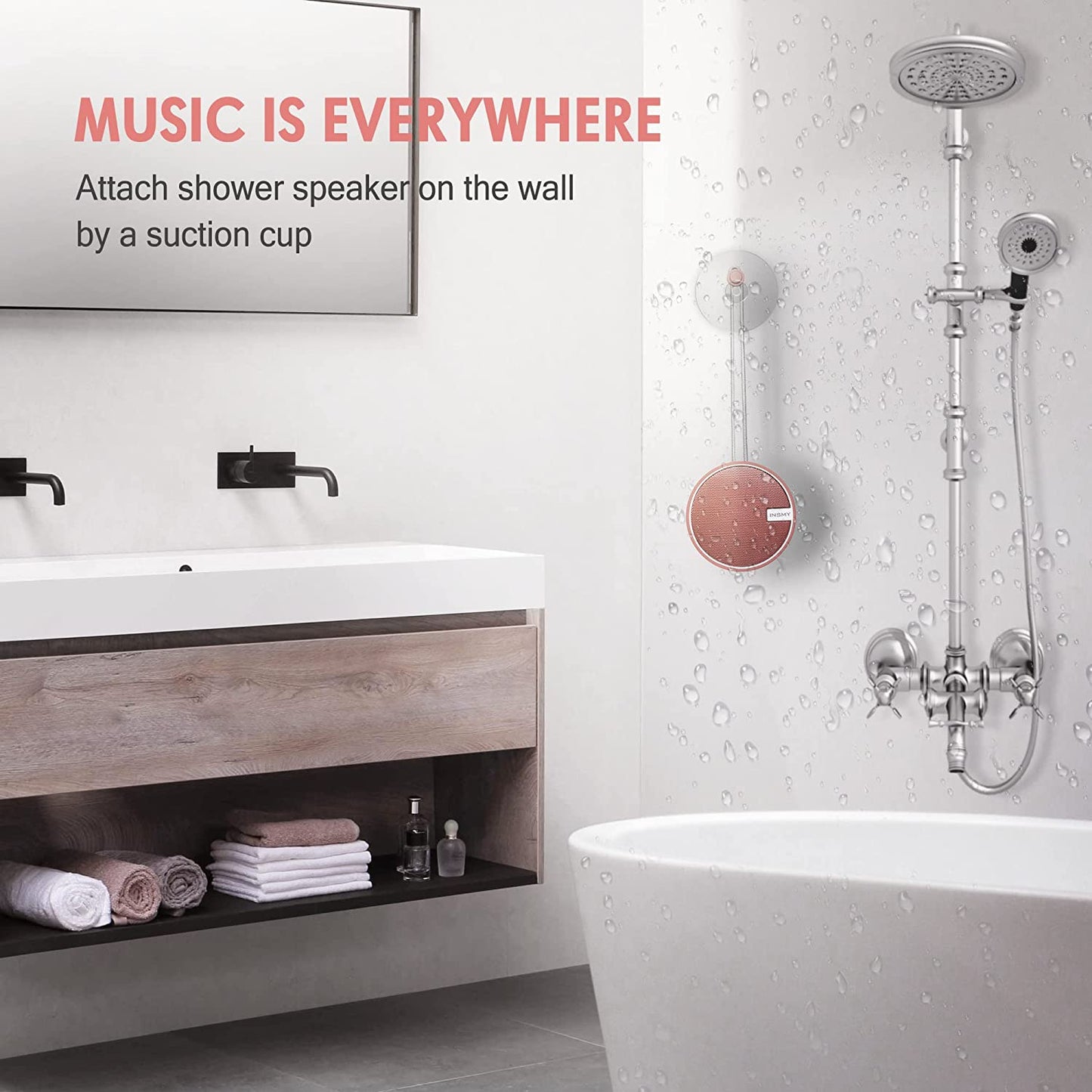 C12 Portable Bluetooth Speaker — IP67 Waterproof Shower Speaker with Suction Cup, Loud Clear Sound, TF Card Support, Ideal for Kayak, Beach & Outdoor Use (Pink)
