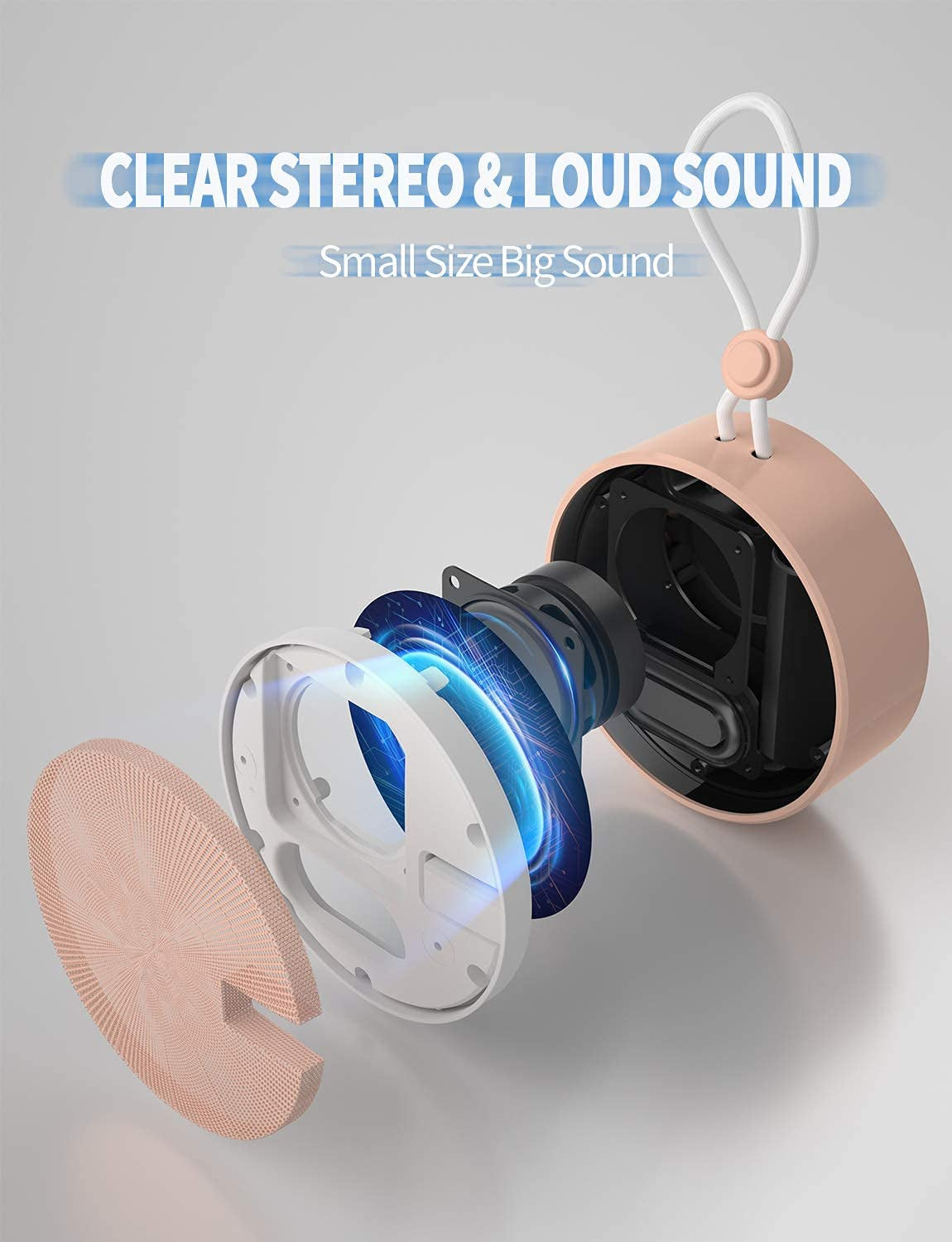 C12 Portable Bluetooth Speaker — IP67 Waterproof Shower Speaker with Suction Cup, Loud Clear Sound, TF Card Support, Ideal for Kayak, Beach & Outdoor Use (Pink)