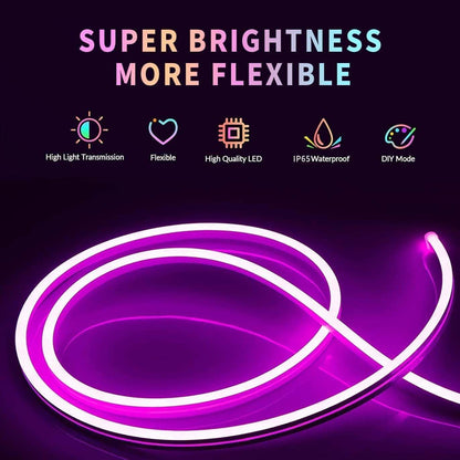 LED Neon Rope Light Strip — 32.8ft, IP67 Waterproof, App & Remote Control, Music Sync