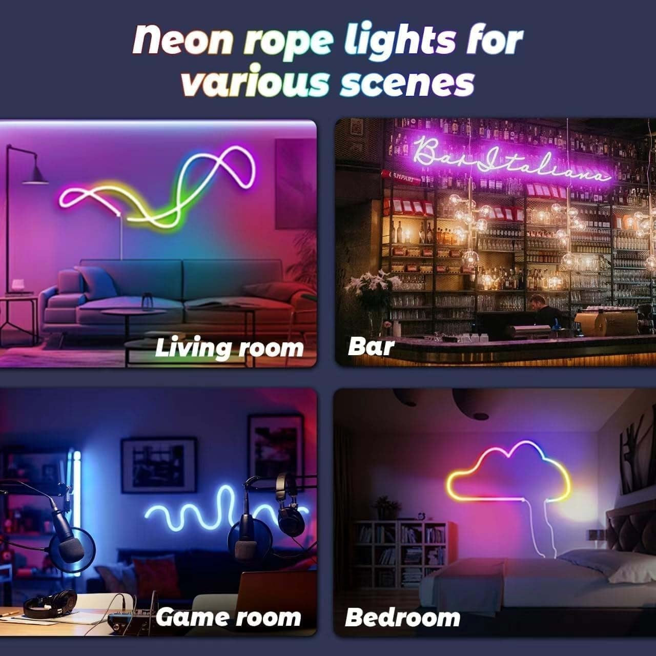 LED Neon Rope Light Strip — 32.8ft, IP67 Waterproof, App & Remote Control, Music Sync