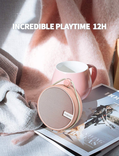 C12 Portable Bluetooth Speaker — IP67 Waterproof Shower Speaker with Suction Cup, Loud Clear Sound, TF Card Support, Ideal for Kayak, Beach & Outdoor Use (Pink)