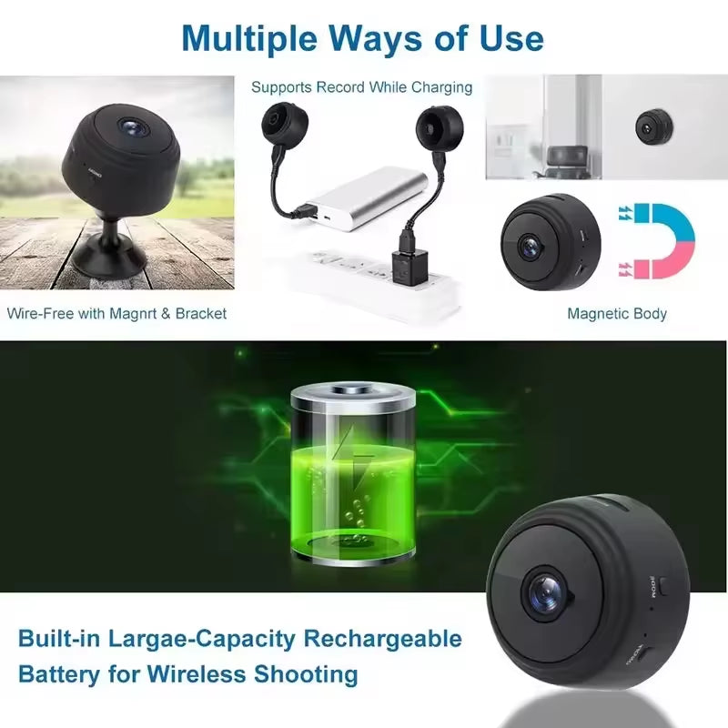 CaA9 Mini WiFi Camera — HD, Night Vision, Indoor/Outdoor Use