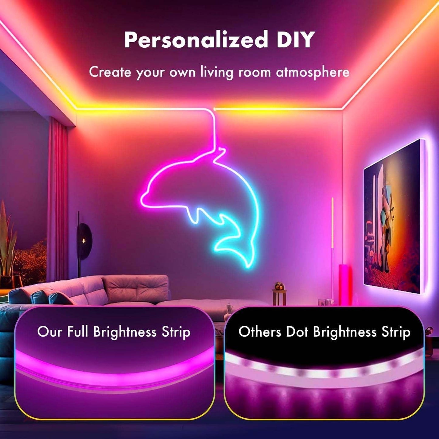 LED Neon Rope Light Strip — 32.8ft, IP67 Waterproof, App & Remote Control, Music Sync