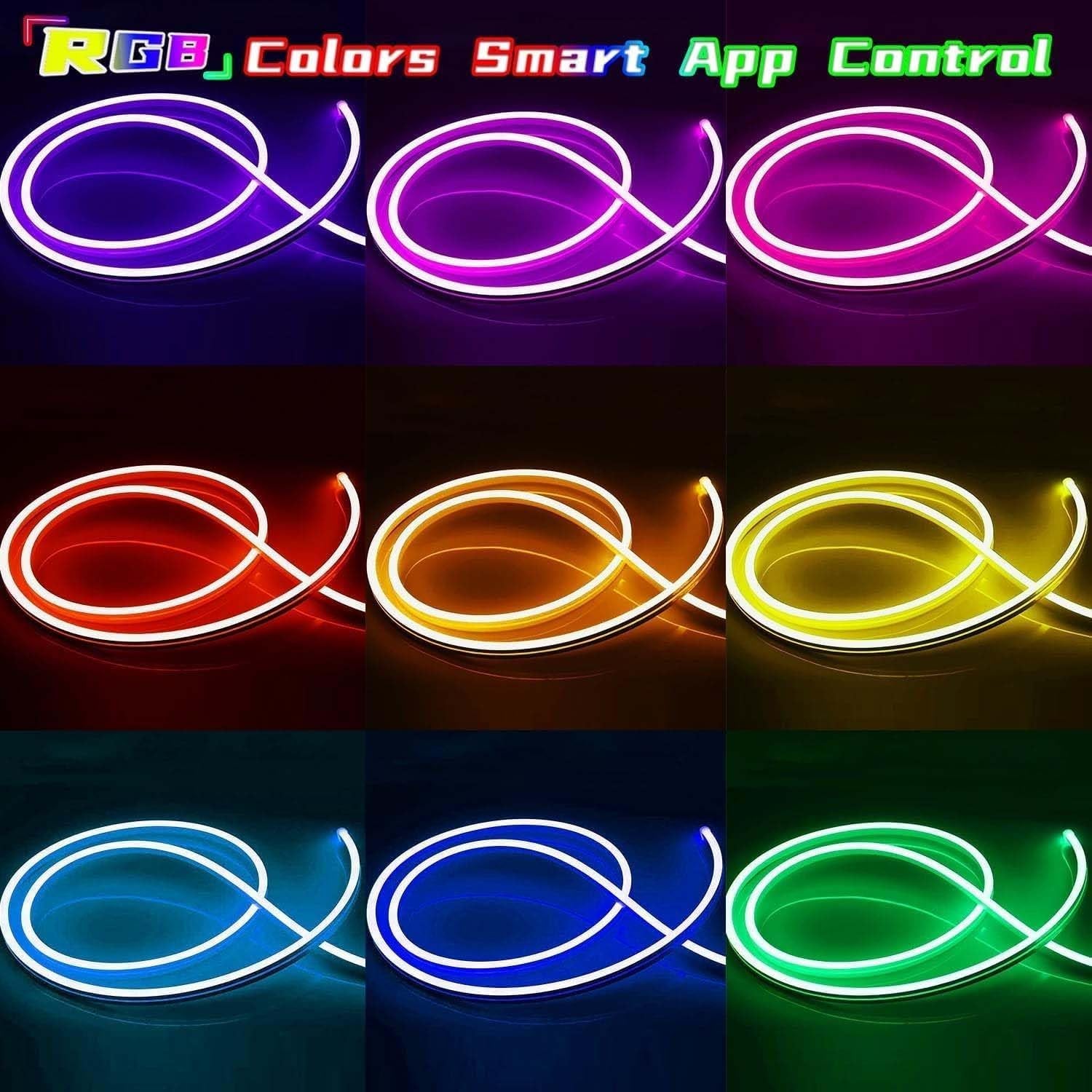 LED Neon Rope Light Strip — 32.8ft, IP67 Waterproof, App & Remote Control, Music Sync