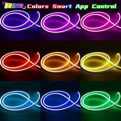 LED Neon Rope Light Strip — 32.8ft, IP67 Waterproof, App & Remote Control, Music Sync