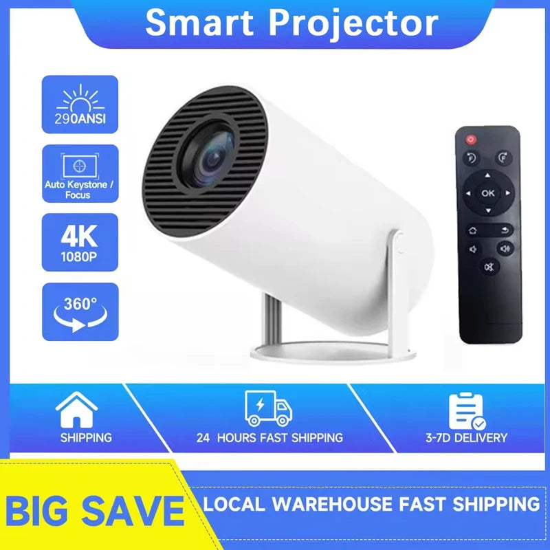 HY300 4K Android 11 Projector — Allwinner H713, WiFi 6, Bluetooth 5.0, 290 ANSI Lumens, 1080P Support, 1280×720 Native Resolution, Portable Cinema Projector for Indoor & Outdoor Use