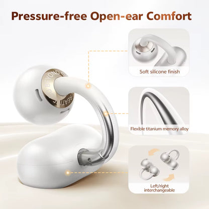 Crossky C50 Open-Ear Wireless Earbuds — Bluetooth 6.0, Clip-On, 4-Mic Call Clarity