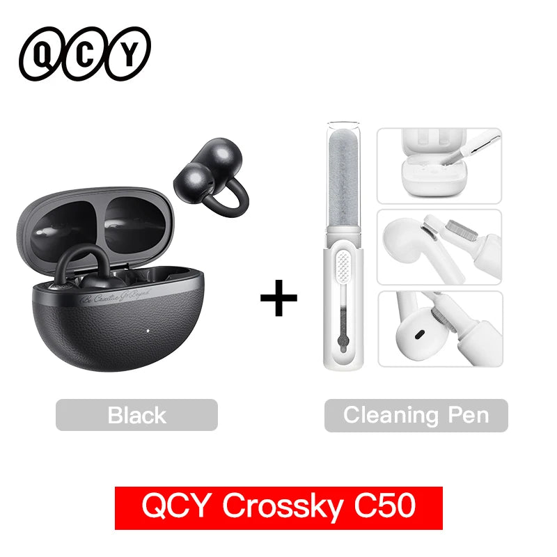 Crossky C50 Open-Ear Wireless Earbuds — Bluetooth 6.0, Clip-On, 4-Mic Call Clarity