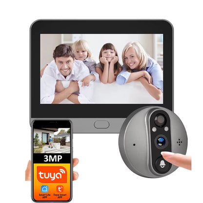 3MP 1080P WiFi Video Doorbell Camera — Smart Peephole Viewer with 5000mAh Battery, PIR Motion Detection, IR Night Vision, Alexa & Google Assistant Compatible (Tuya Smart Life App)