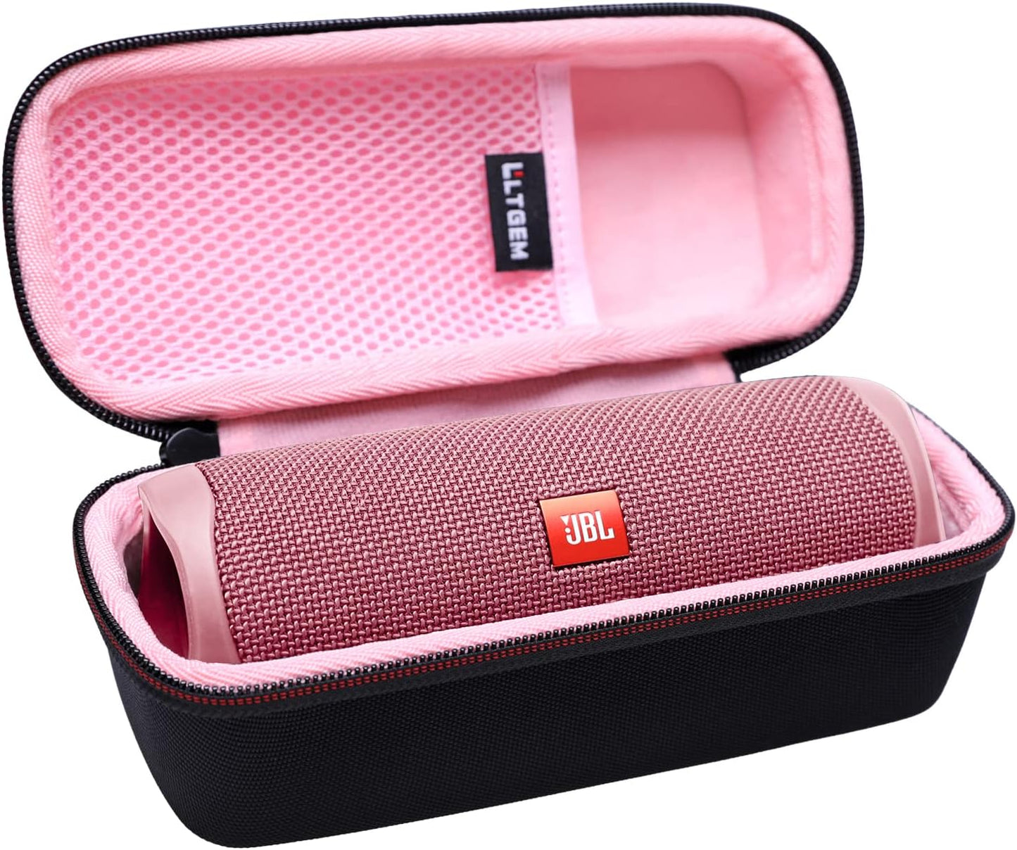 LTGEM Hard Carrying Case for JBL Flip 5/6/7 & Flip Grip — Protective Travel & Storage Bag for Waterproof Portable Bluetooth Speaker (Black/Pink, Case Only)