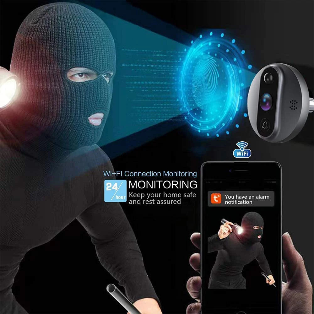 3MP 1080P WiFi Video Doorbell Camera — Smart Peephole Viewer with 5000mAh Battery, PIR Motion Detection, IR Night Vision, Alexa & Google Assistant Compatible (Tuya Smart Life App)