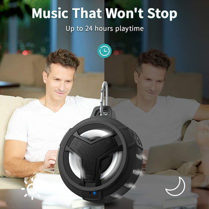 Portable Waterproof Bluetooth Speaker — IP67 Floating Speaker with LED Light, True Wireless Stereo (TWS), 2000mAh Battery, Ideal for Shower, Kayak, Beach & Hiking (Black)