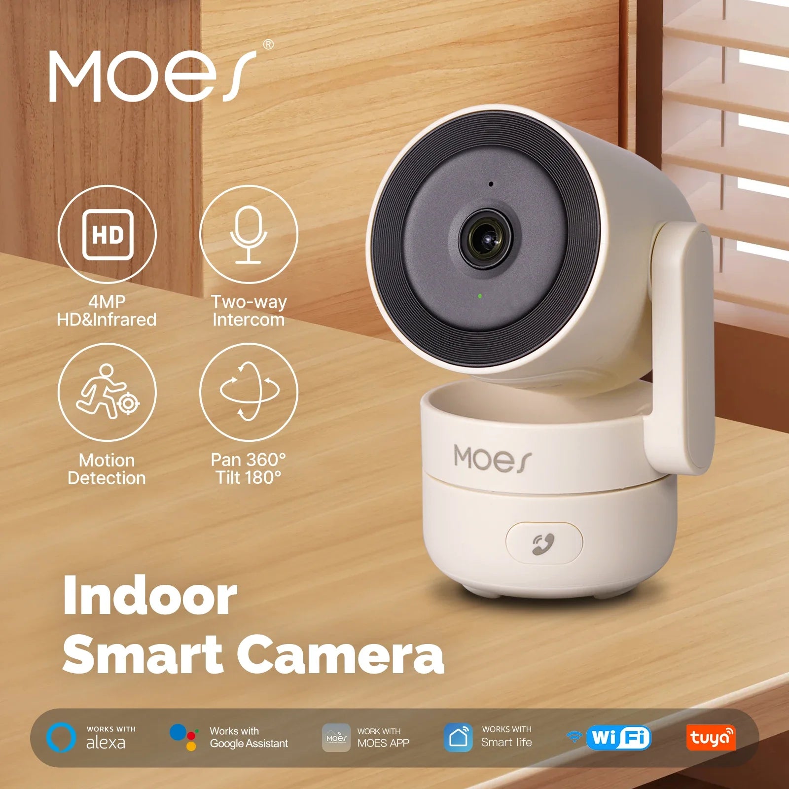 Tuya WiFi Pan-Tilt Security Camera — 4MP HD, Night Vision, Motion & Sound Detection