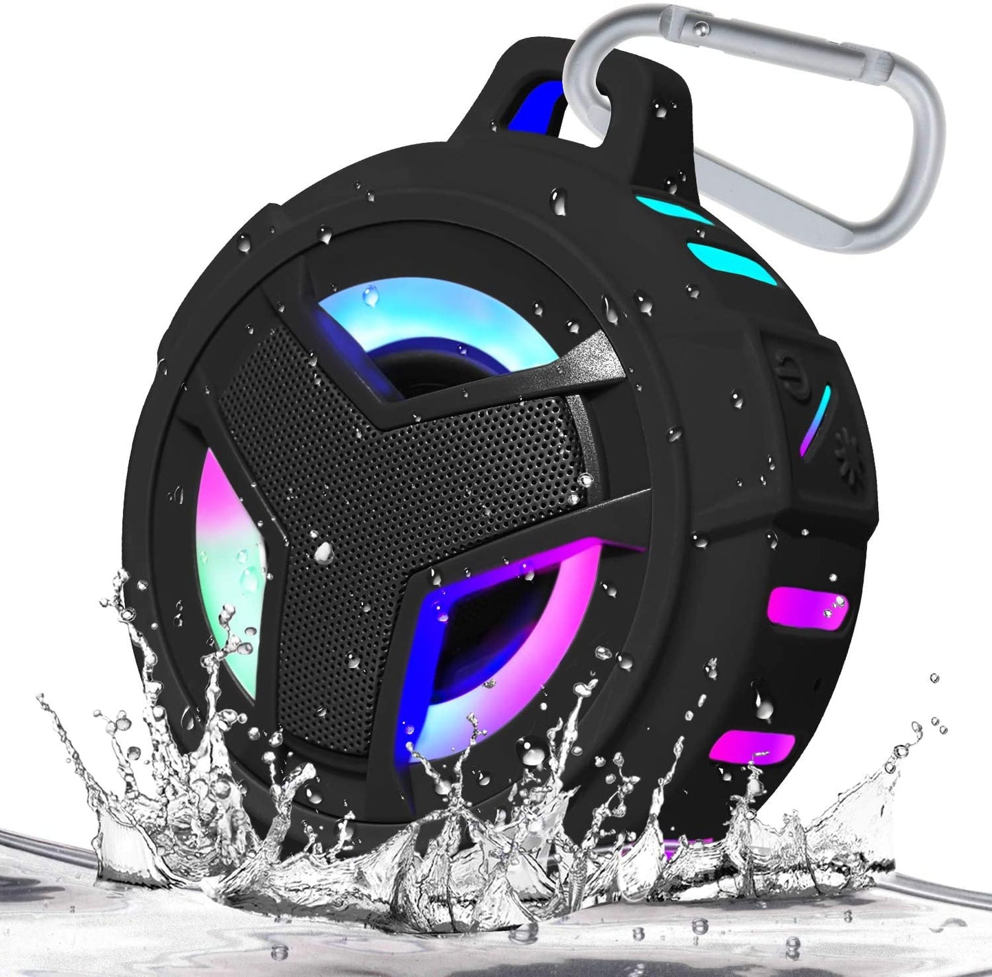 Portable Waterproof Bluetooth Speaker — IP67 Floating Speaker with LED Light, True Wireless Stereo (TWS), 2000mAh Battery, Ideal for Shower, Kayak, Beach & Hiking (Black)